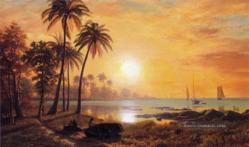  Bierstadt Malerei - Tropisch Landschaft mit Fischerbooten in Bay Albert Bierstadt
